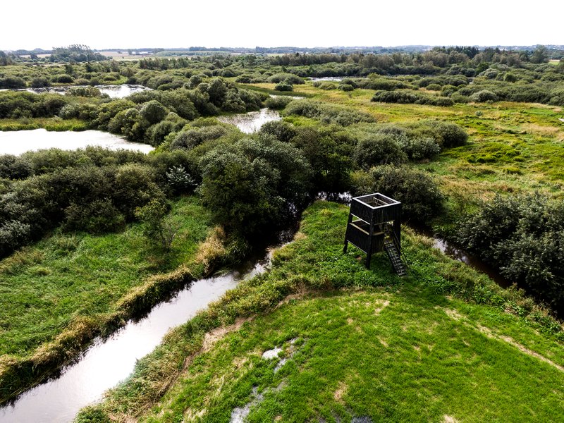 Luftfoto af Uldum Kær fugletårn